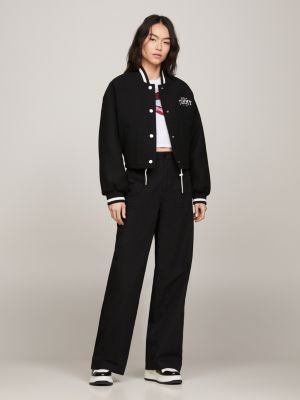 black wattierte cropped fit varsity-bomberjacke für damen - tommy jeans