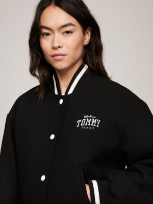 Varsity Padded Cropped Bomber Jacket Black Tommy Hilfiger