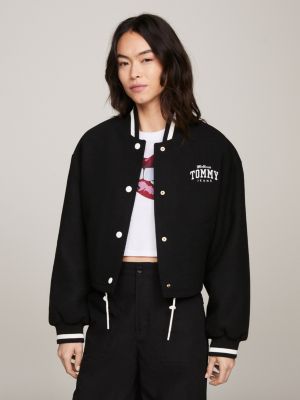 Varsity Padded Cropped Bomber Jacket Black Tommy Hilfiger