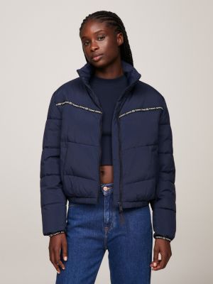 Tommy Jeans essential polyester hooded puffer jacket in navy