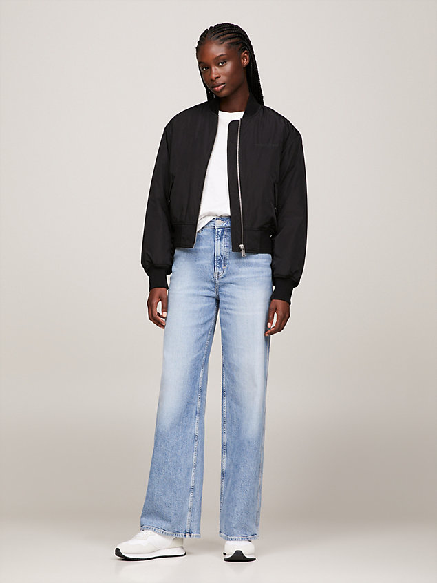 black wattierte bomberjacke mit gleichfarbigem logo für damen - tommy jeans