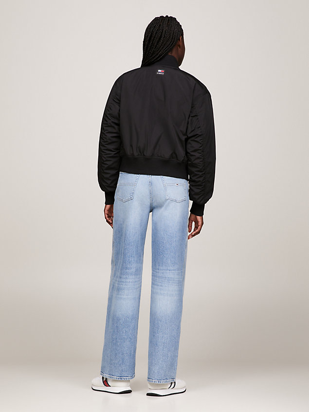 black wattierte bomberjacke mit gleichfarbigem logo für damen - tommy jeans