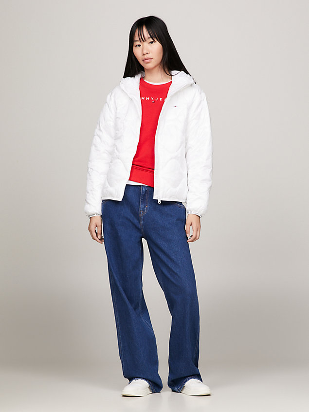 white quilted hooded puffer jacket for women tommy jeans