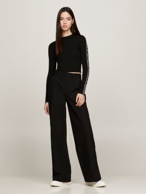 black rundhals-pullover mit logo-tape für damen - tommy jeans