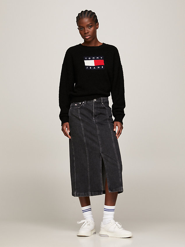 black boxy fit trui met oversized logo voor dames - tommy jeans