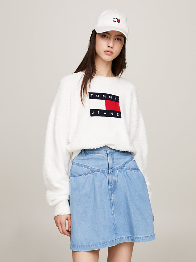white oversized logo boxy fit jumper for women tommy jeans