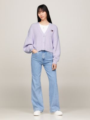 purple essential relaxed fit cardigan mit badge für damen - tommy jeans