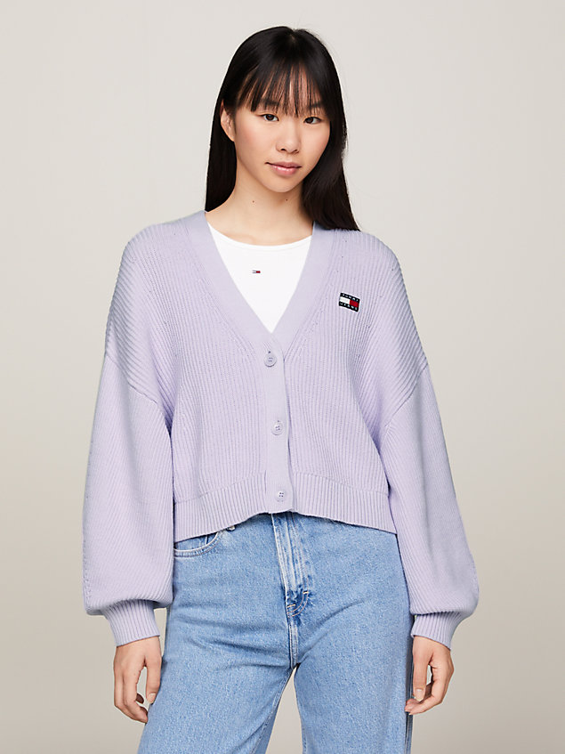 purple essential badge relaxed cardigan for women tommy jeans
