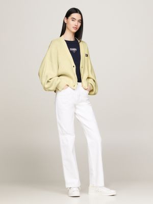 yellow essential relaxed fit cardigan mit badge für damen - tommy jeans