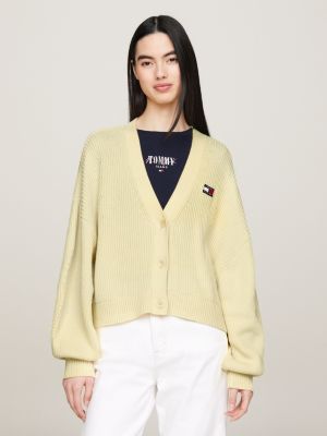 yellow essential relaxed fit cardigan mit badge für damen - tommy jeans