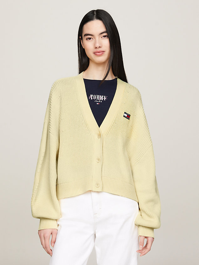 yellow essential badge relaxed cardigan for women tommy jeans