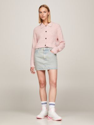 Cropped Rib Knit Collar Cardigan Pink Tommy Hilfiger