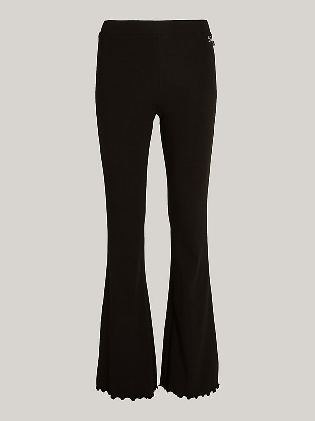 black flared full length ruffled leggings for women tommy jeans