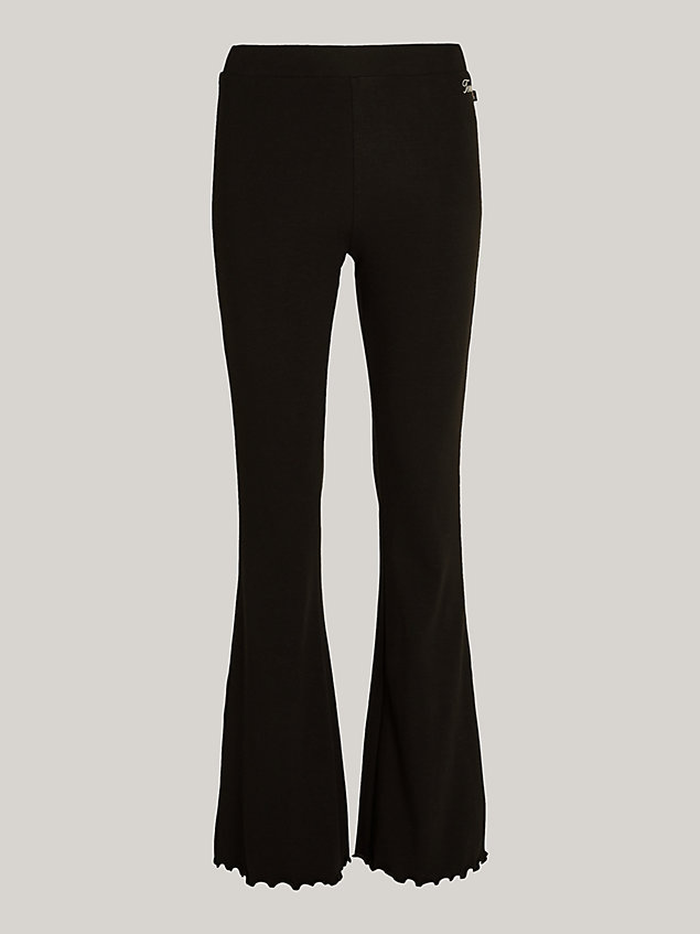 black ausgestellte rüschenleggings in voller länge für damen - tommy jeans