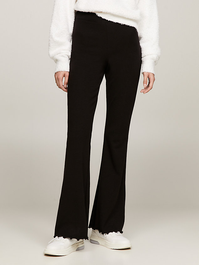 black lange flared legging met ruches voor dames - tommy jeans