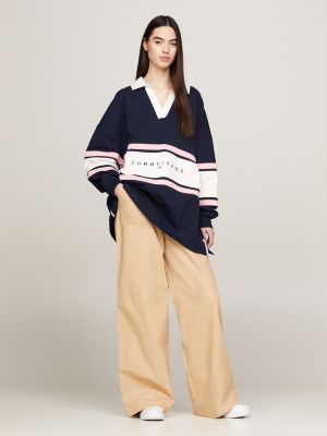 beige claire cargohose mit hohem bund und weitem bein für damen - tommy jeans