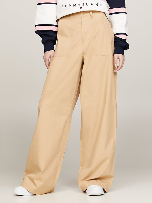 beige claire high rise wide leg cargo trousers for women tommy jeans