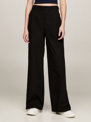 Black Wide Leg High Waisted Cargo Trousers