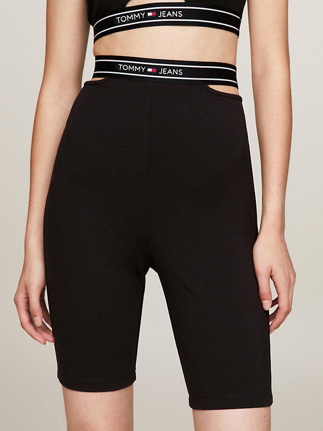 black szorty rowerowe z paskiem z logo dla kobiety - tommy jeans