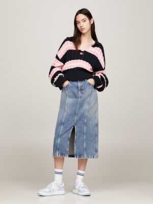 blue cropped boxy fit pullover mit v-ausschnitt für damen - tommy jeans