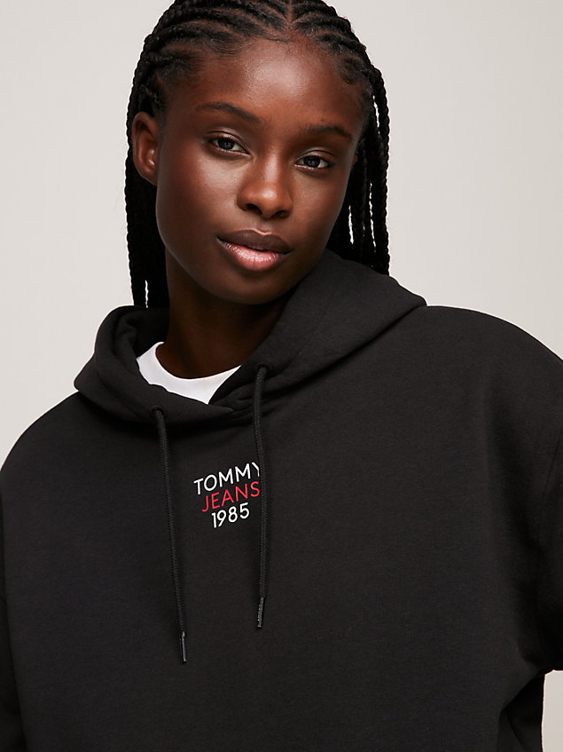black essential cropped relaxed hoody for women tommy jeans