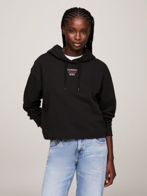 Essential Cropped Relaxed Hoody | Black | Tommy Hilfiger