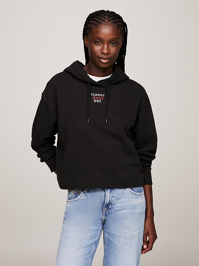 felpa crop essential relaxed fit black da donne tommy jeans