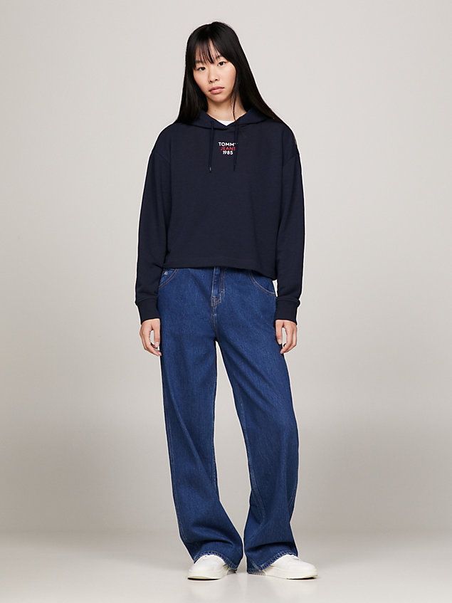 blue essential cropped relaxed hoody for women tommy jeans