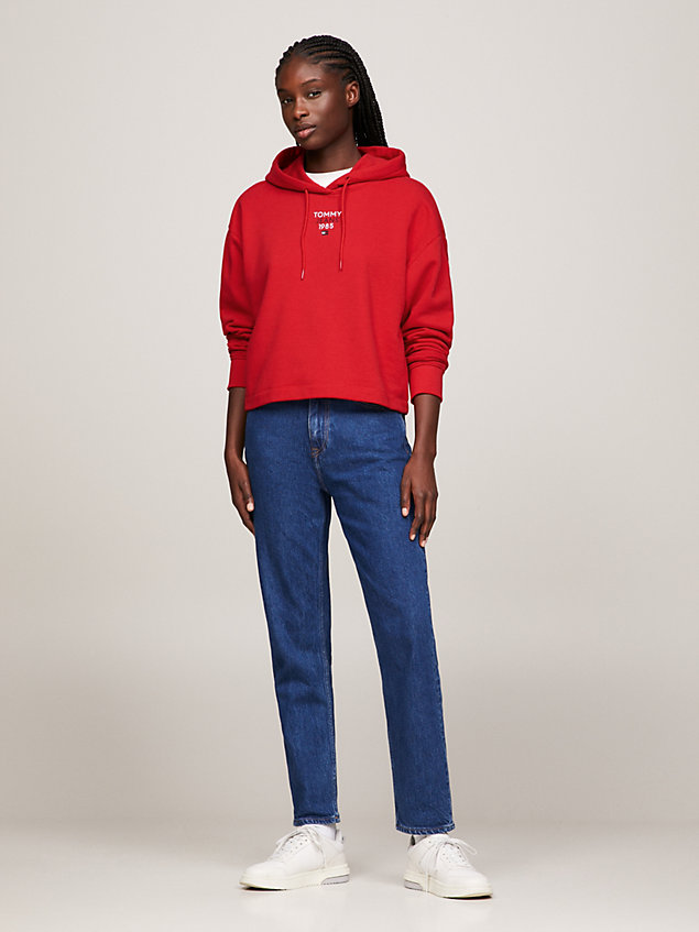 red essential cropped relaxed hoody for women tommy jeans