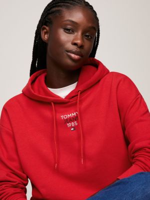 Essential Cropped Relaxed Hoody | Red | Tommy Hilfiger