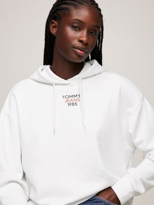 Essential Cropped Relaxed Hoody | White | Tommy Hilfiger