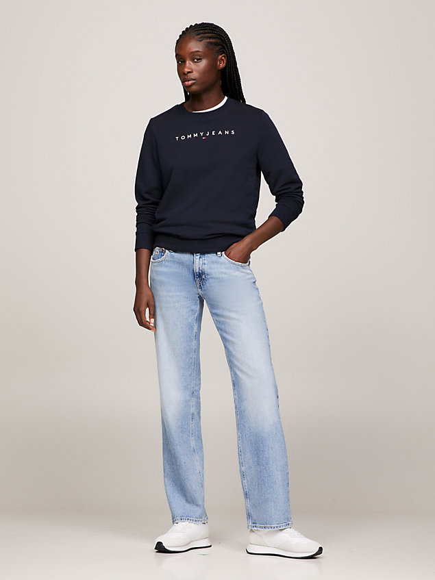 blue essential trui met ronde hals en logo voor dames - tommy jeans