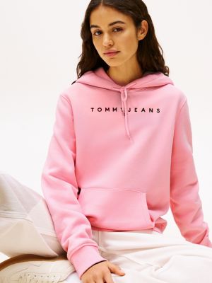 rosa hoodie mit logo-stickerei für damen - tommy jeans