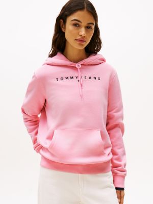 pink hoodie met geborduurd logo voor dames - tommy jeans