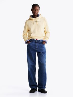 felpa con cappuccio e logo ricamato giallo da donne tommy jeans