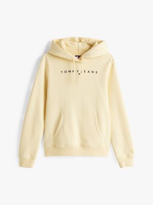 felpa con cappuccio e logo ricamato giallo da donne tommy jeans