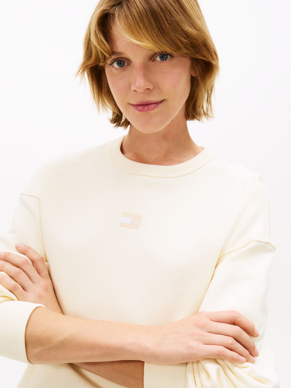 Tommy Badge Boxy Fleece Sweatshirt — Beige