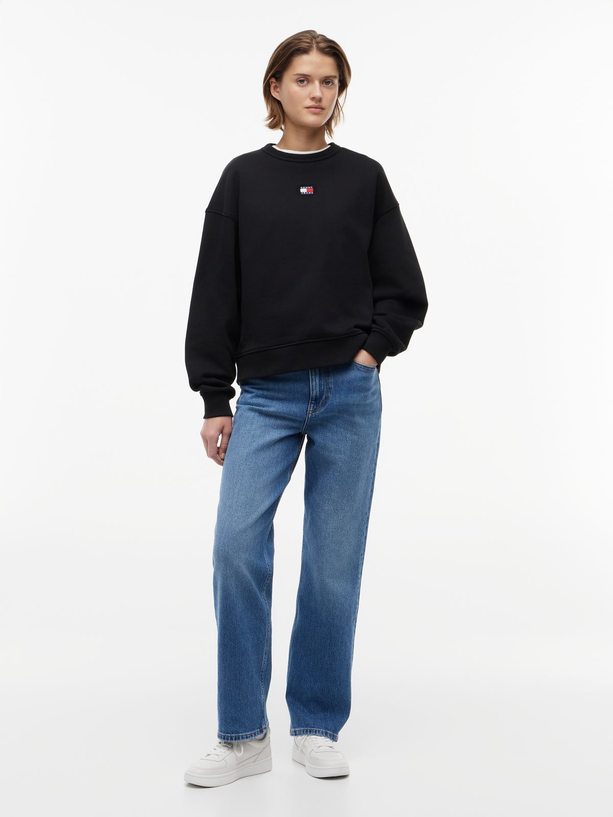 Tommy Badge Boxy Fleece Sweatshirt — Black