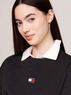 Tommy Badge Boxy Fleece Sweatshirt — Black 4