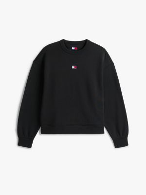 felpa squadrata con distintivo tommy nero da donne tommy jeans