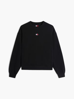 felpa squadrata con distintivo tommy nero da donne tommy jeans