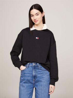 felpa squadrata con distintivo tommy black da donne tommy jeans