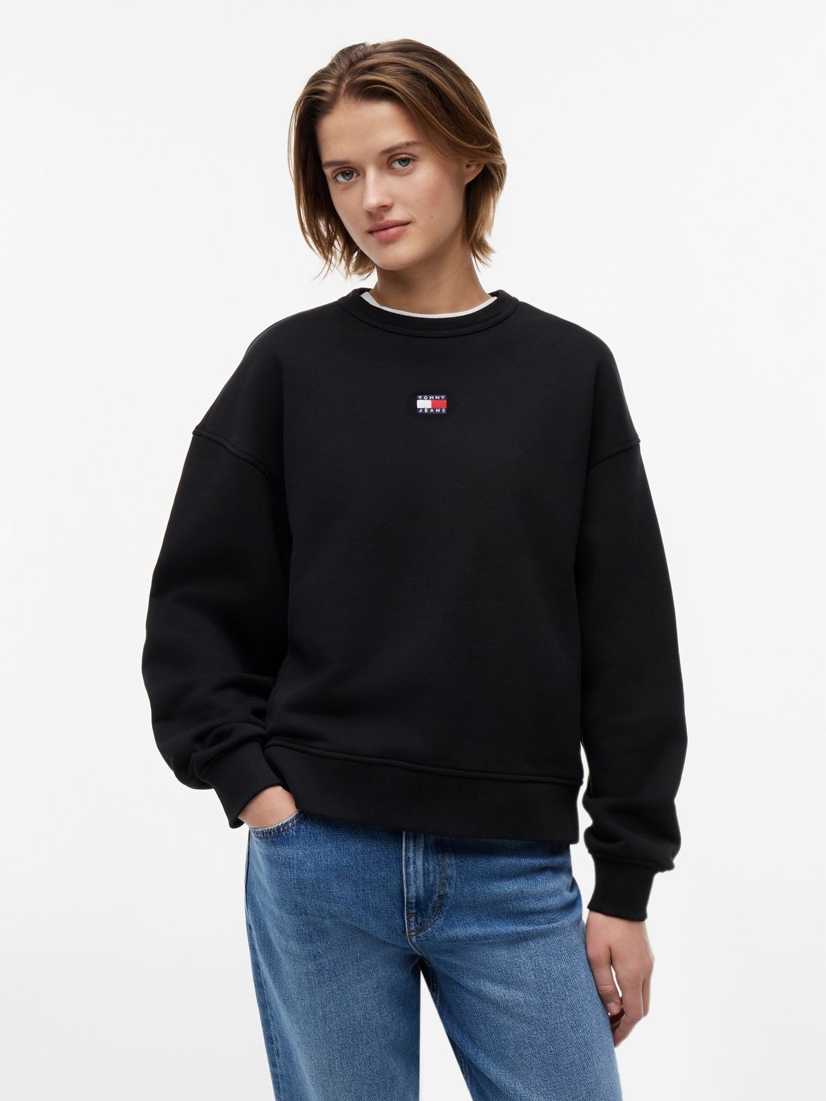 Tommy Badge Boxy Fleece Sweatshirt — Black