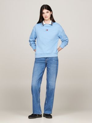 felpa squadrata con distintivo blu da donne tommy jeans