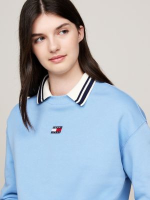 sweat boxy à badge bleu pour femmes tommy jeans