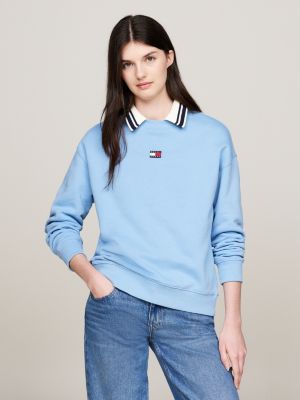 sweat boxy à badge bleu pour femmes tommy jeans