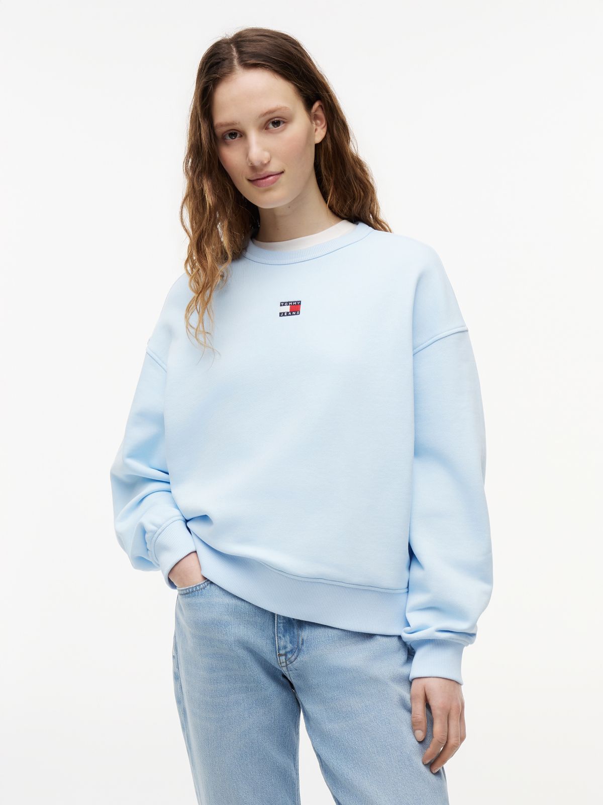 Tommy Badge Boxy Fleece Sweatshirt — Blue