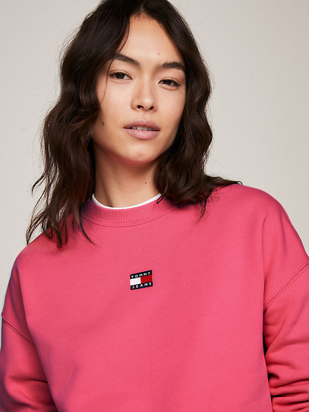 pink boxy fit terry-sweatshirt mit badge für damen - tommy jeans