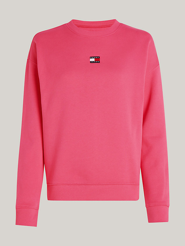 pink boxy fit terry-sweatshirt mit badge für damen - tommy jeans