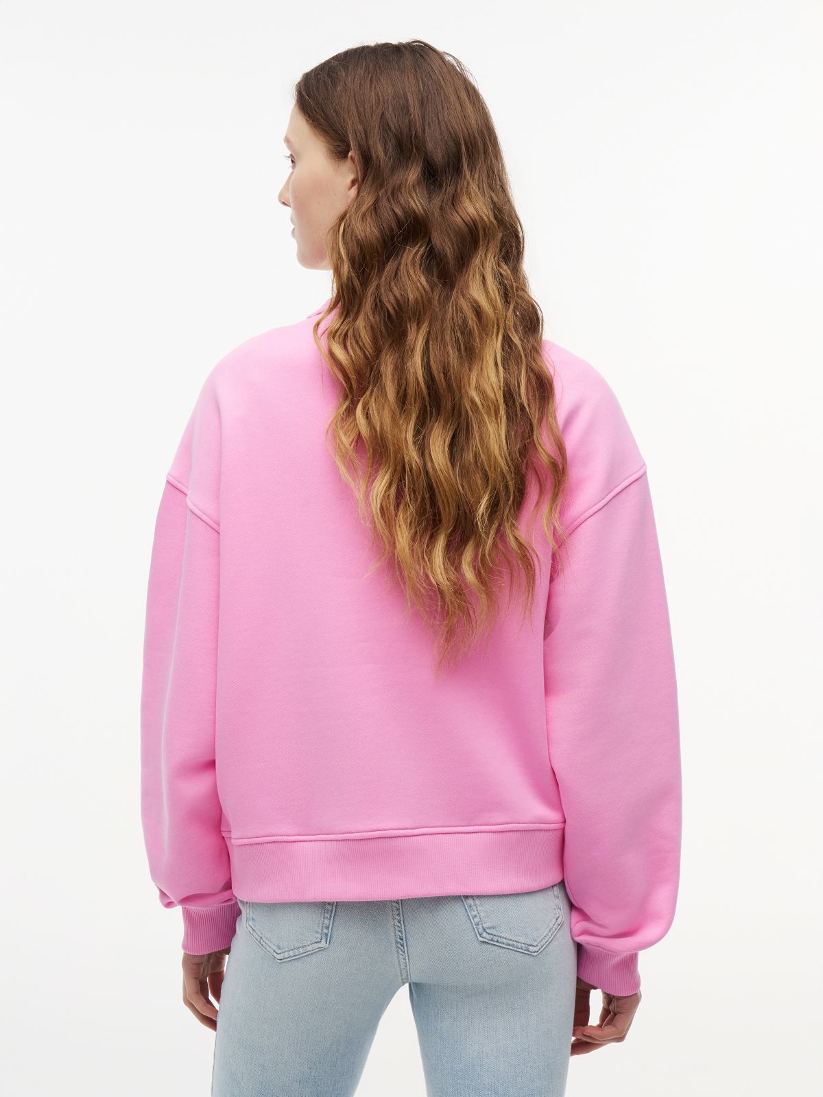 Tommy Badge Boxy Fleece Sweatshirt — Pink